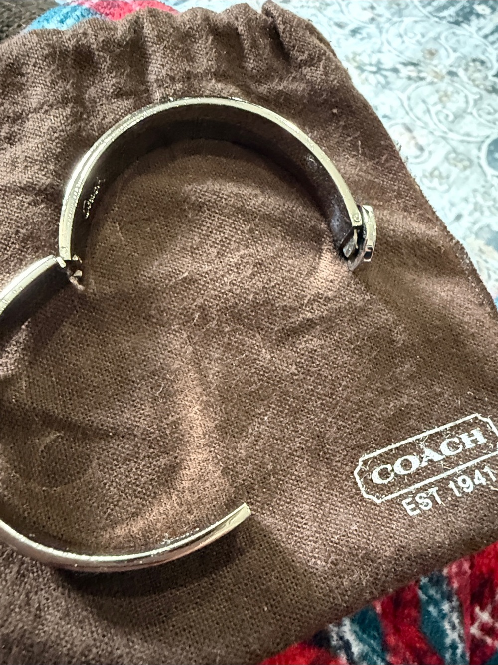 COACH 1941 Silver-Tone C Logo Hinge Cuff Bracelet with Pink & Blue Enamel - Picture 6 of 6